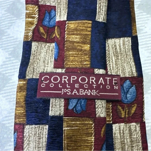 Corporate Collection JoS A Bank Men Silk Tie Floral Pattern EUC Sewn In USA - Picture 2 of 5